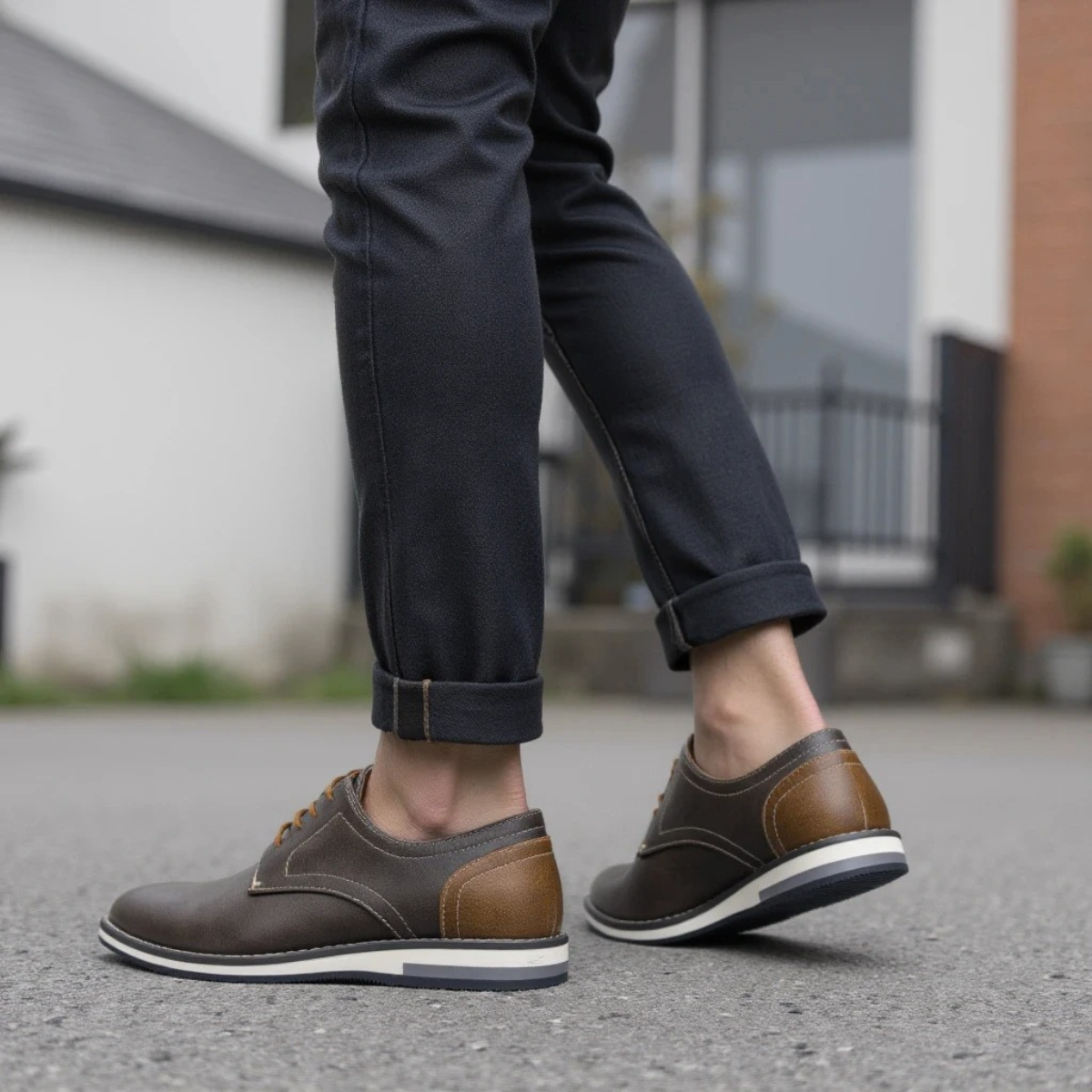 Axel | Men's Casual Oxford Leather Sneakers Gray Brown