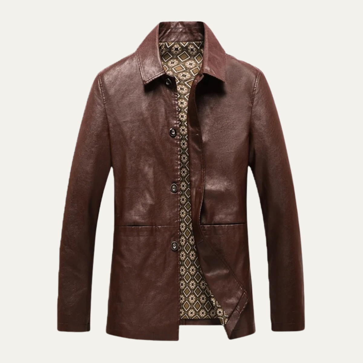 Axel | Men's Leather Jacket Black Button Up Winter Coat