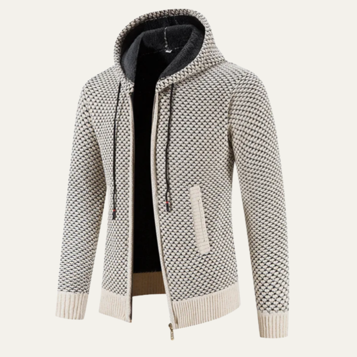 Axel | Men's Textured Zip Up Hoodie Sweater Cream Fleece Lined