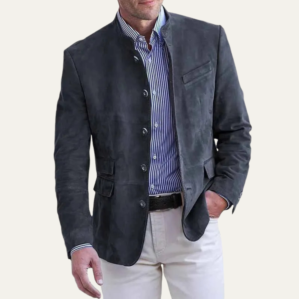 Beau | Men's Casual Suede Blazer Tan Single Breasted Button