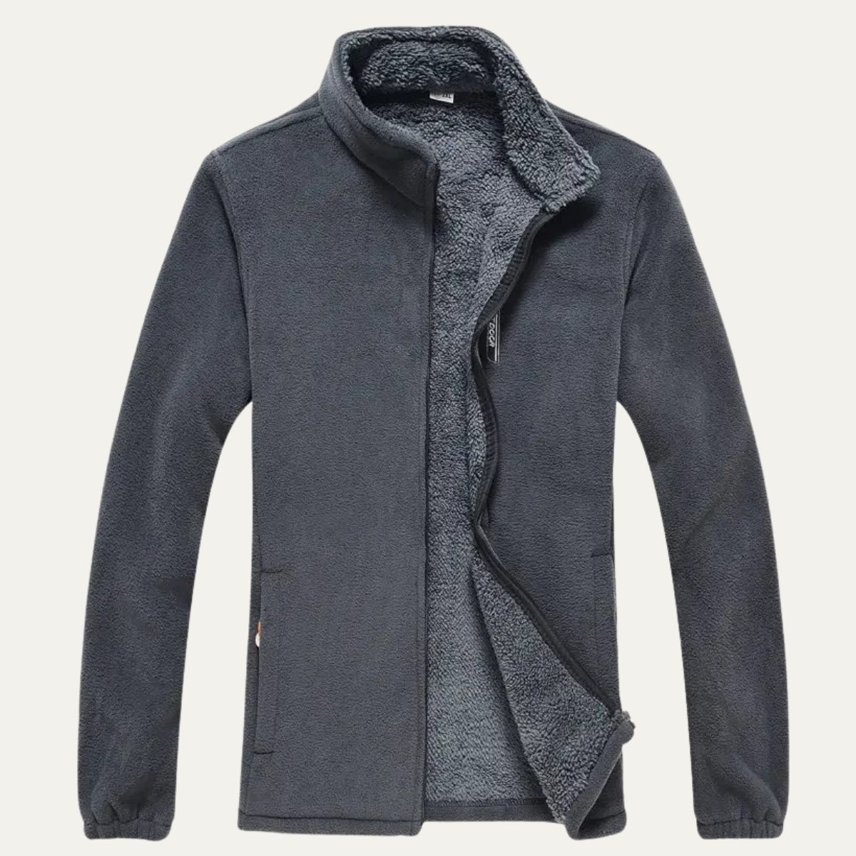 Axel | Men's Fleece Zip Up Jacket Dark Gray Sherpa Lined