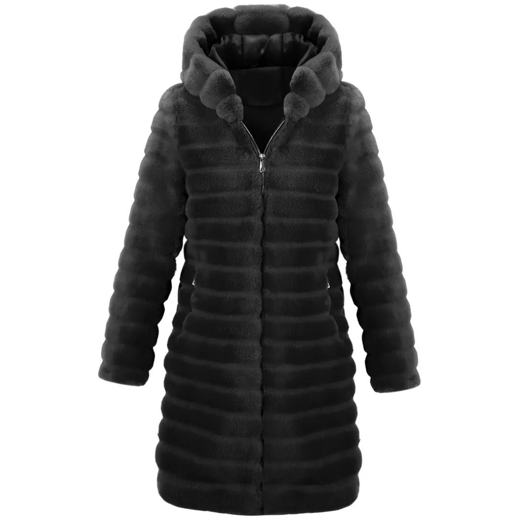 Dama Washington Vera women's puffer coat black faux fur hood - front view