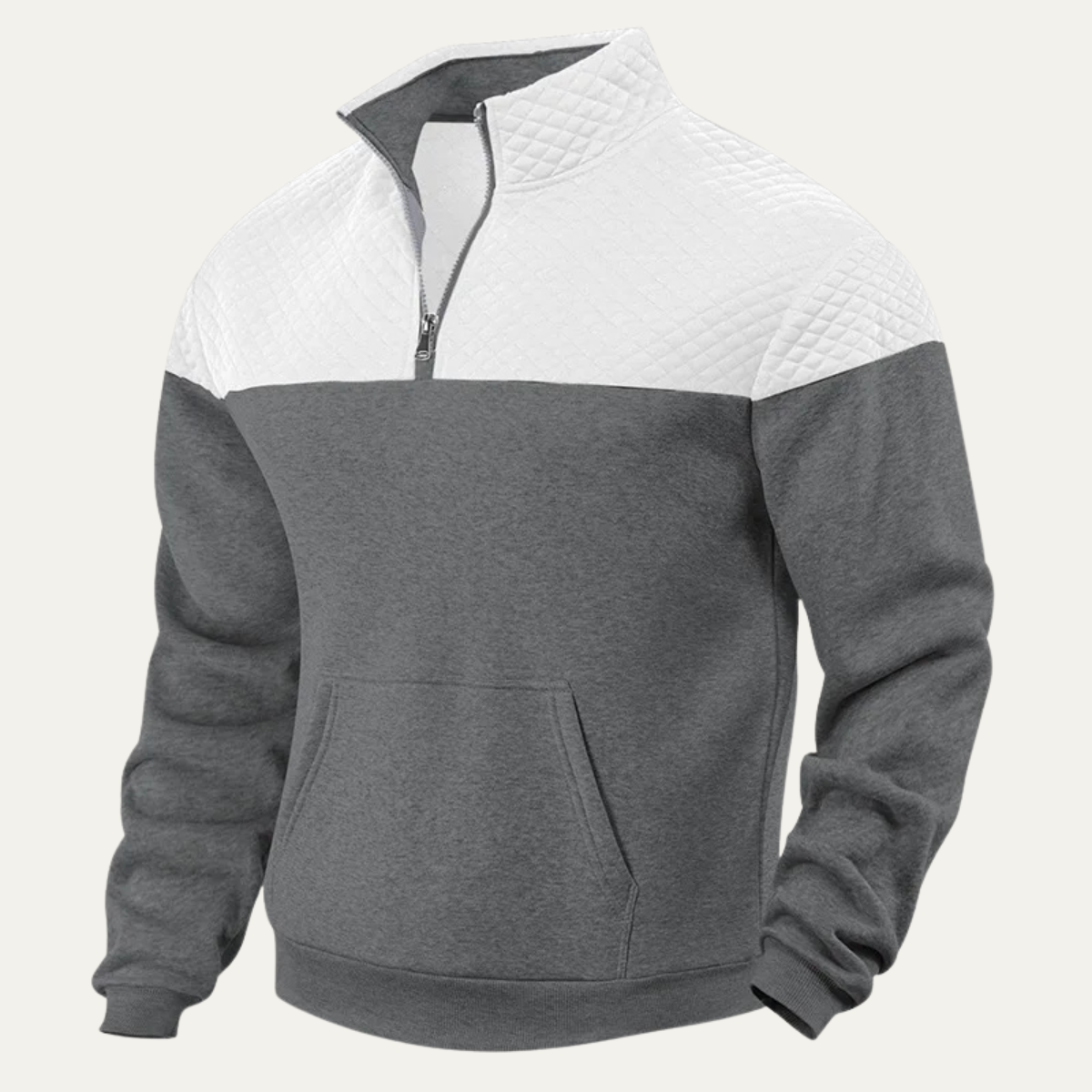 Max | Men's Quilted Half Zip Sweatshirt Cream Black Colorblock