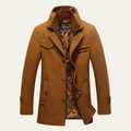 Dama Washington Beau men's wool blend overcoat camel quilted lining - front view