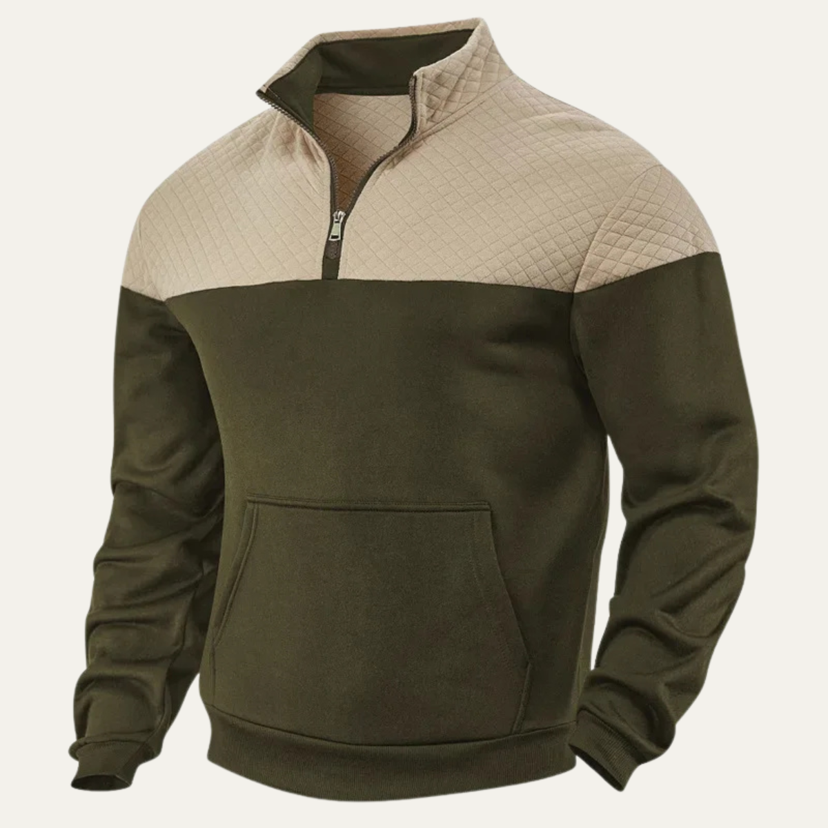 Max | Men's Quilted Half Zip Sweatshirt Cream Black Colorblock