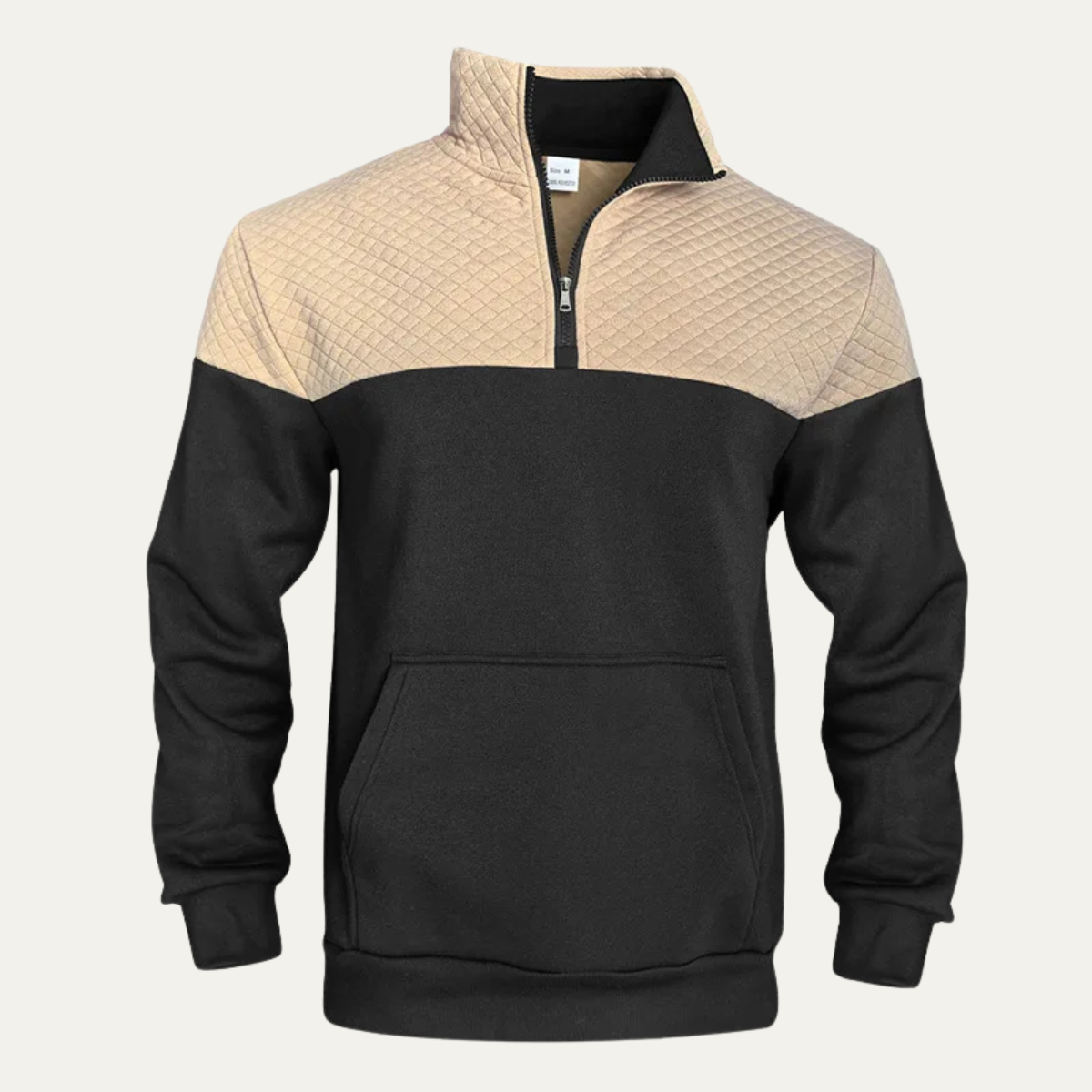 Max | Men's Quilted Half Zip Sweatshirt Cream Black Colorblock