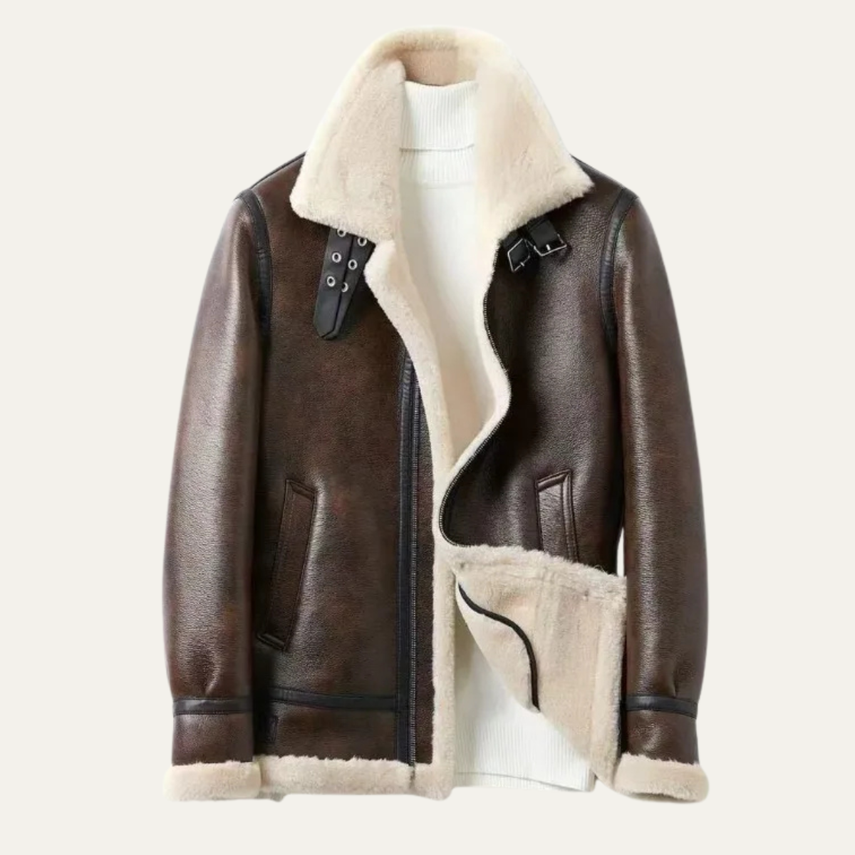 Ash | Men's Sherpa Collar Leather Jacket Brown