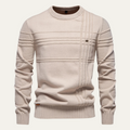 Dama Washington Jude men's crew neck sweater cream cable knit detail - front view