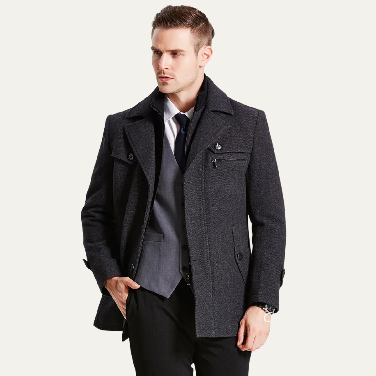 Beau | Men's Wool Blend Overcoat Camel Quilted Lining