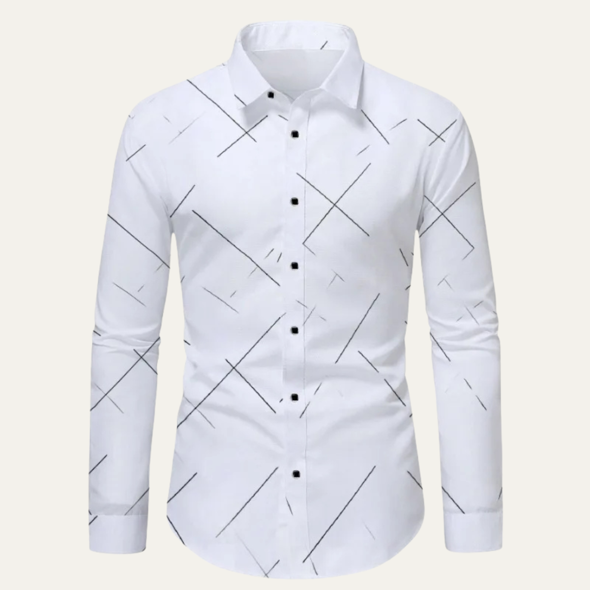 Axel | Men's Dress Shirt White Geometric Print Long Sleeve