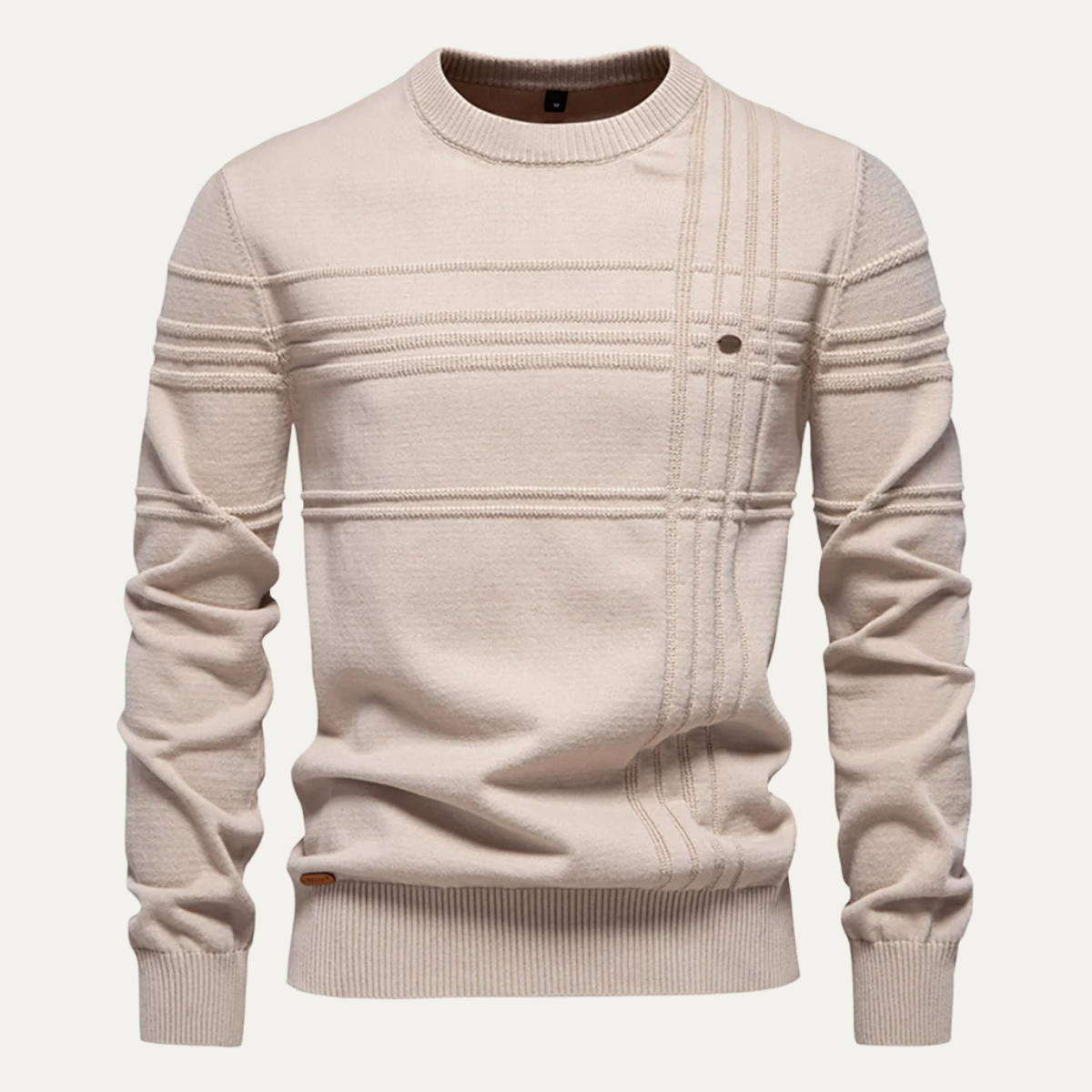 Bram | Men's Crew Neck Sweater Cream Cable Knit Long Sleeve
