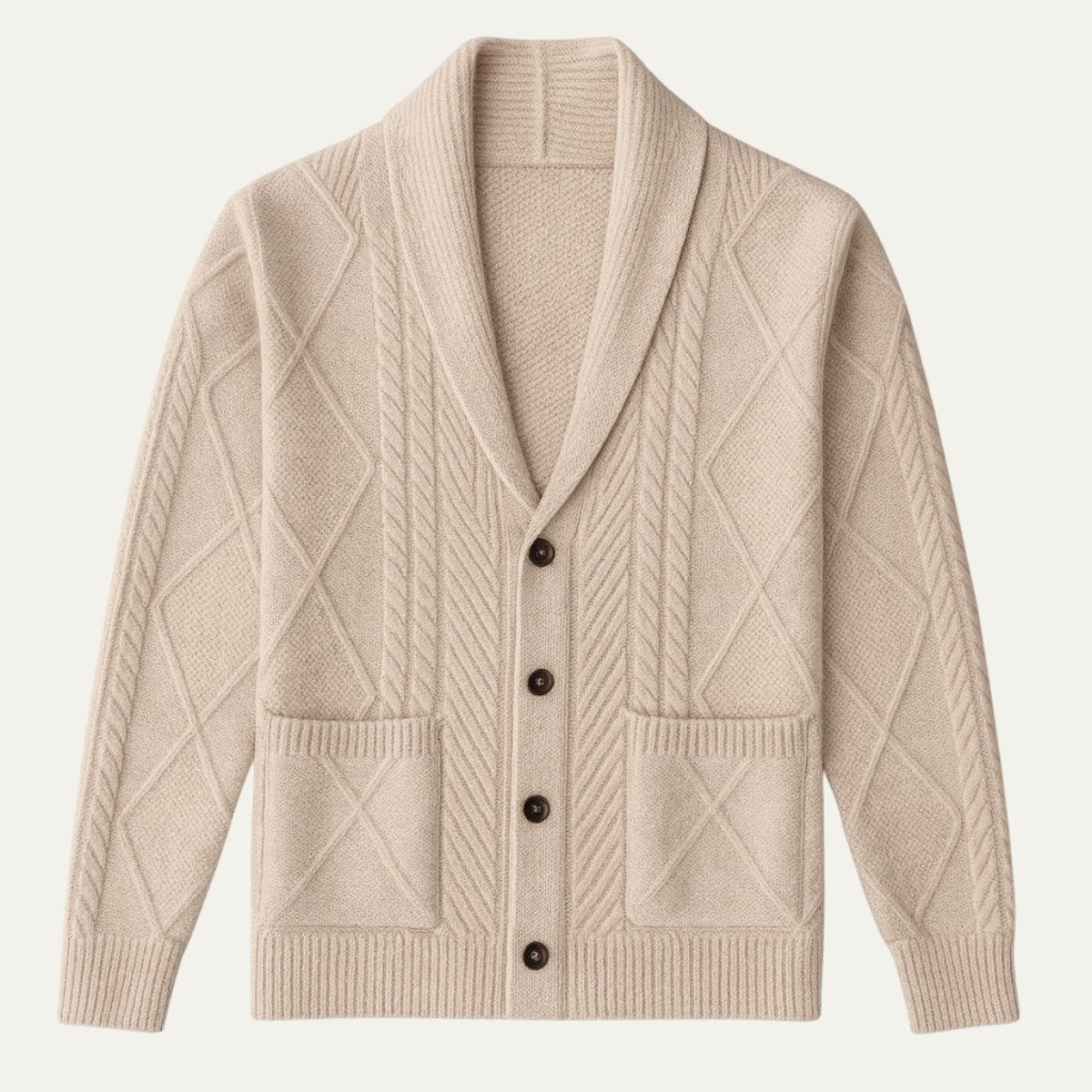 Bram | Men's Cable Knit Cardigan Navy Blue Shawl Collar