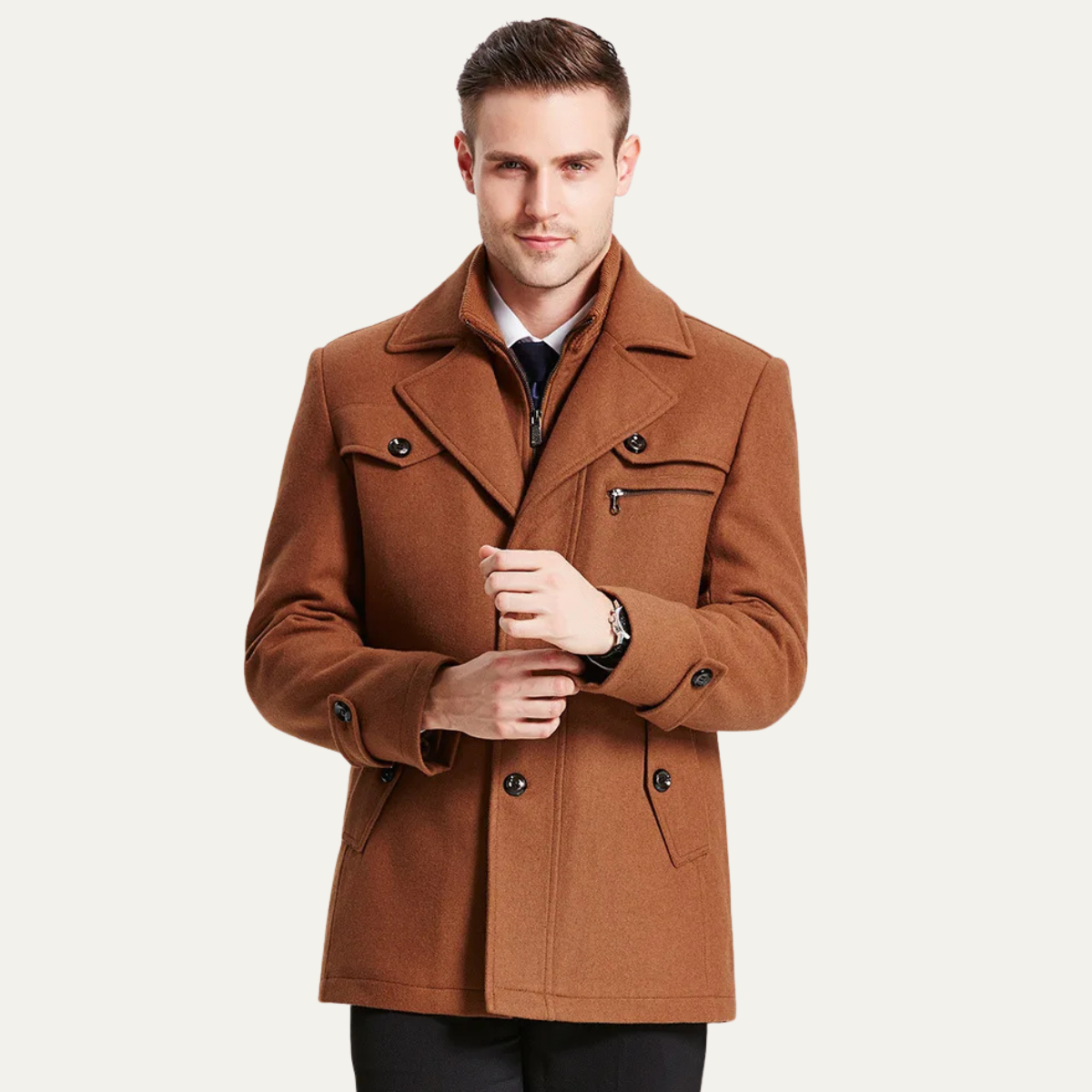 Beau | Men's Wool Blend Overcoat Camel Quilted Lining