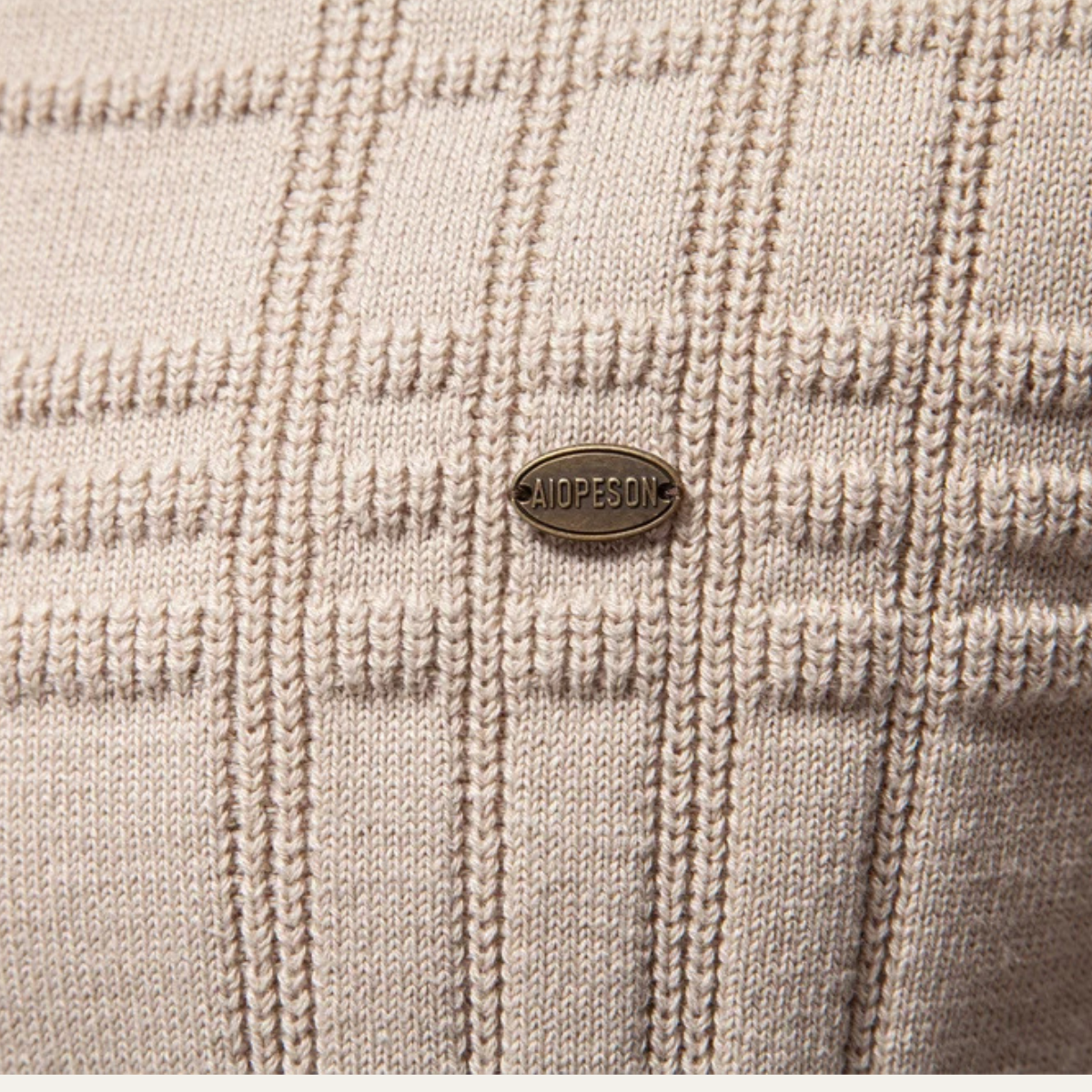 Jude | Men's Crew Neck Sweater Cream Cable Knit Detail