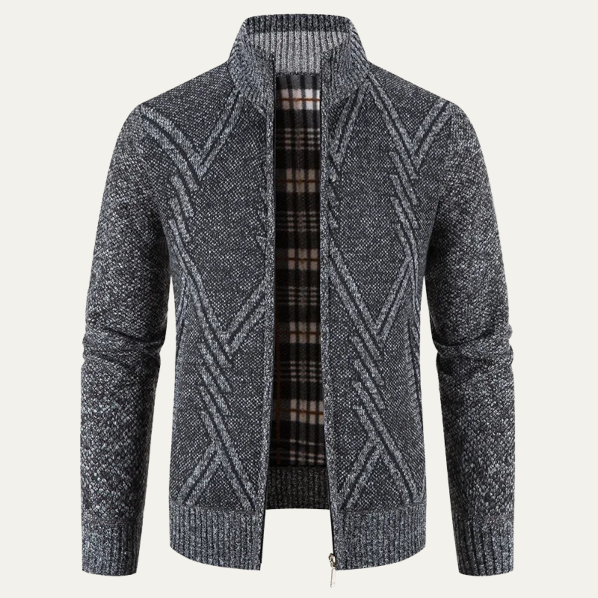 Axel | Men's Cable Knit Cardigan Gray Quilted Diamond Pattern