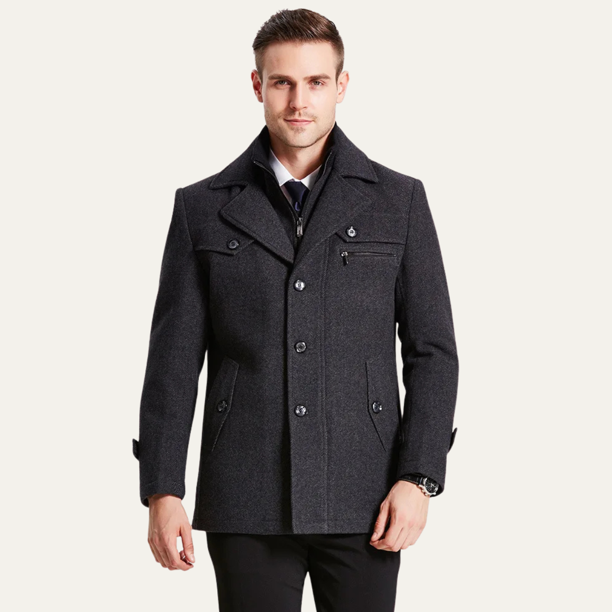 Beau | Men's Wool Blend Overcoat Camel Quilted Lining