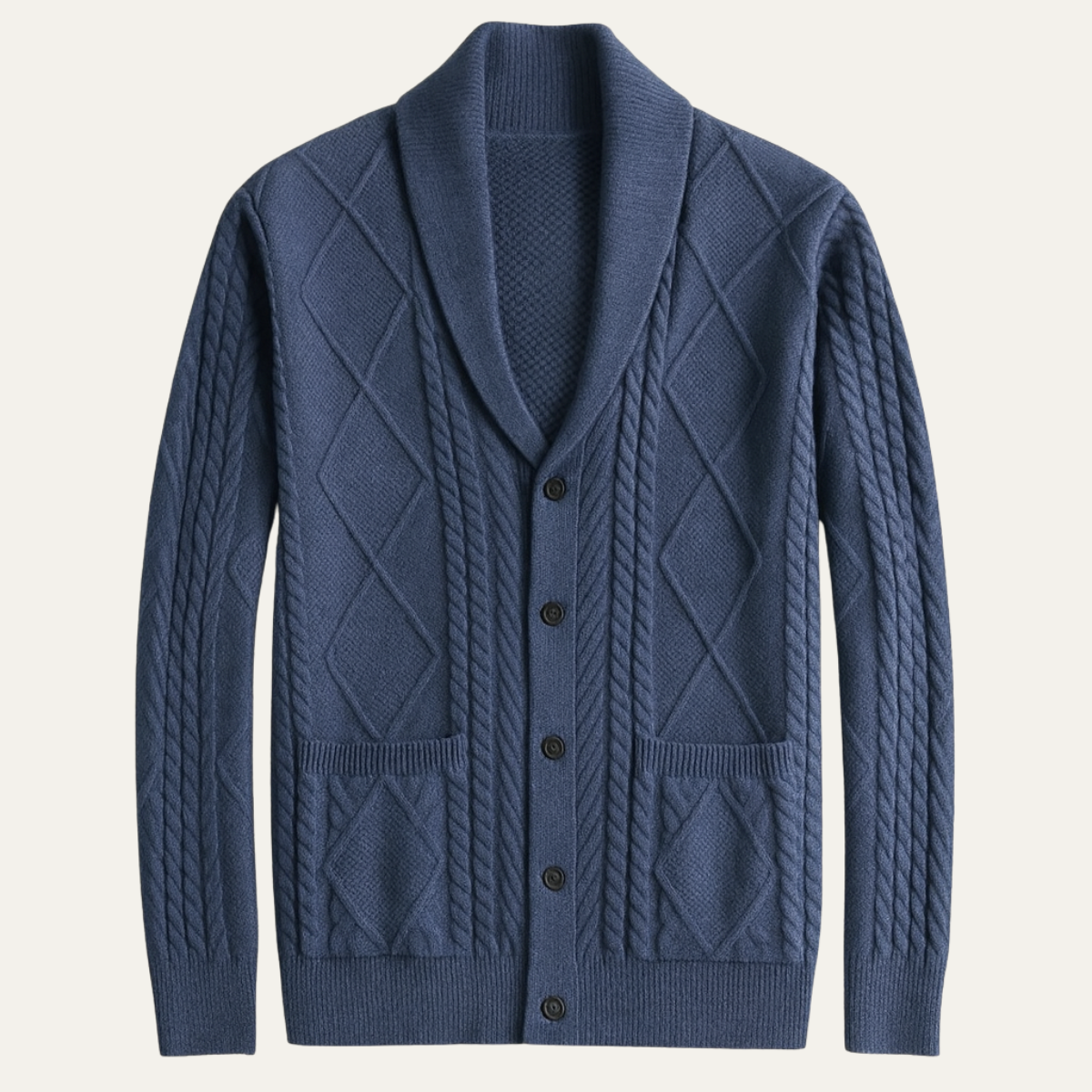 Bram | Men's Cable Knit Cardigan Navy Blue Shawl Collar