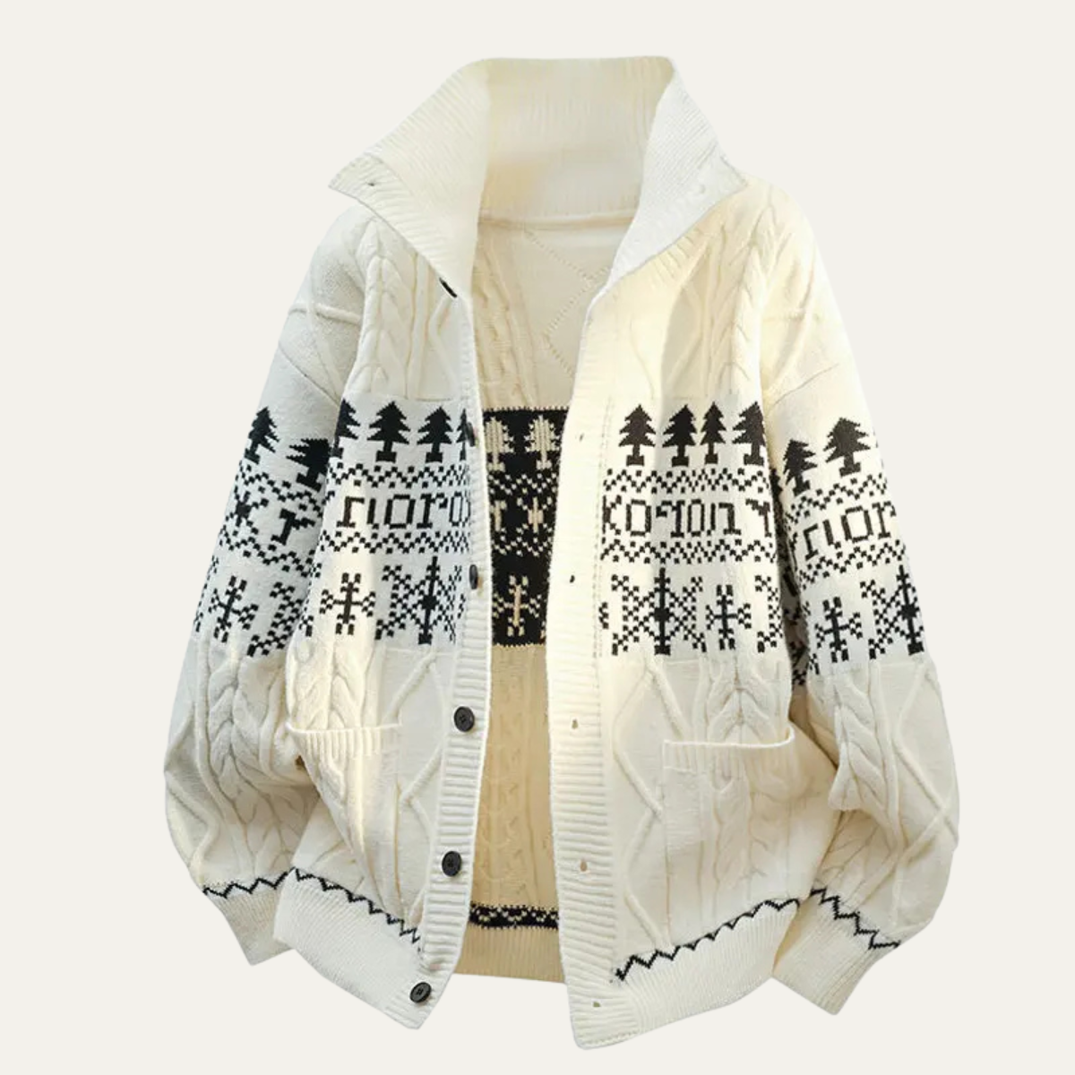 Voss | Men's Nordic Pattern Button Up Cardigan Cream