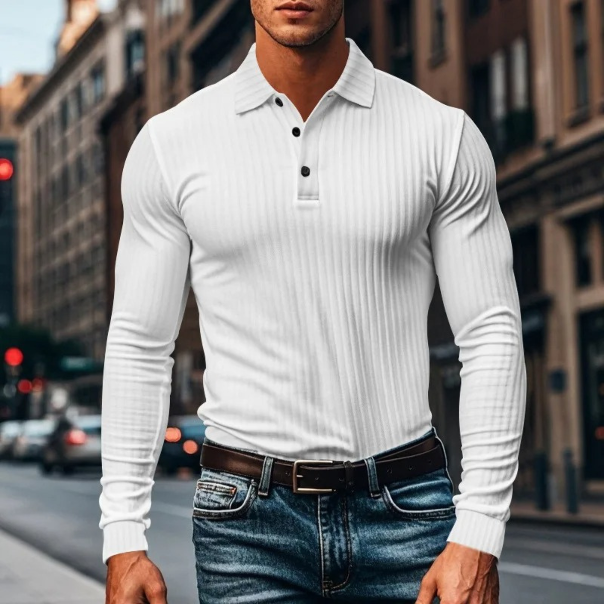 Soren | Men's Ribbed Polo Shirt Black Long Sleeve