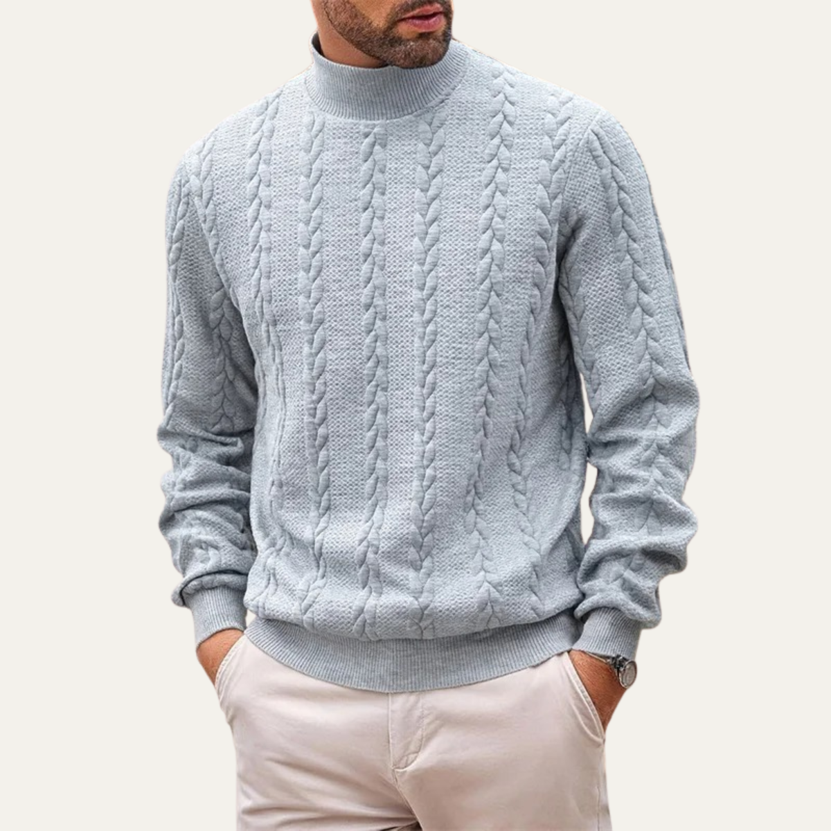 Bram | Men's Cable Knit Turtleneck Sweater Orange