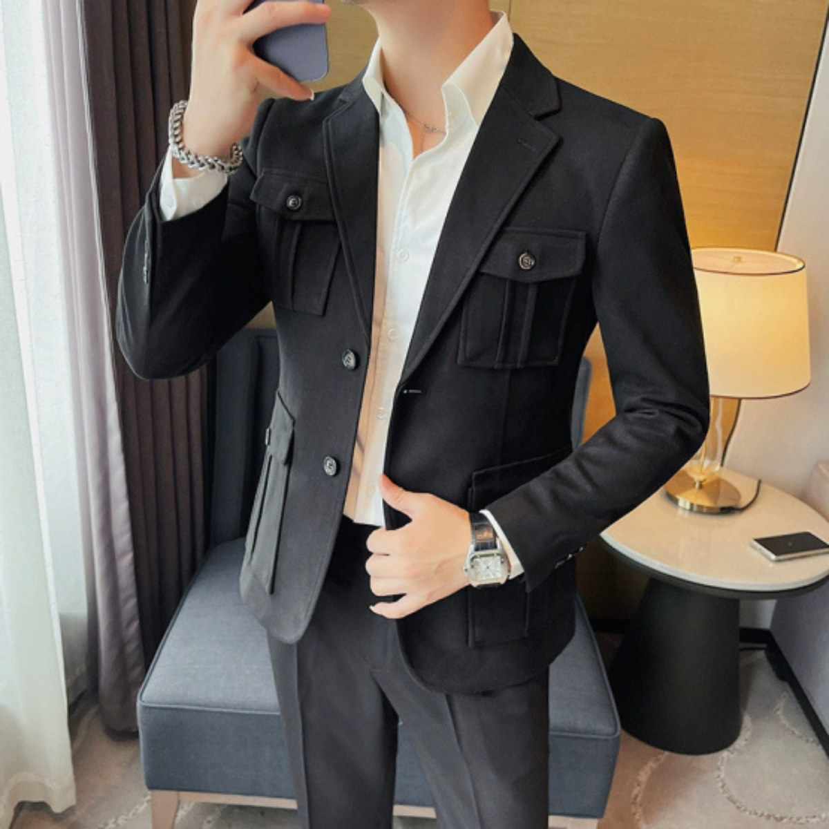Wade | Men's Casual Blazer Black Chest Pocket