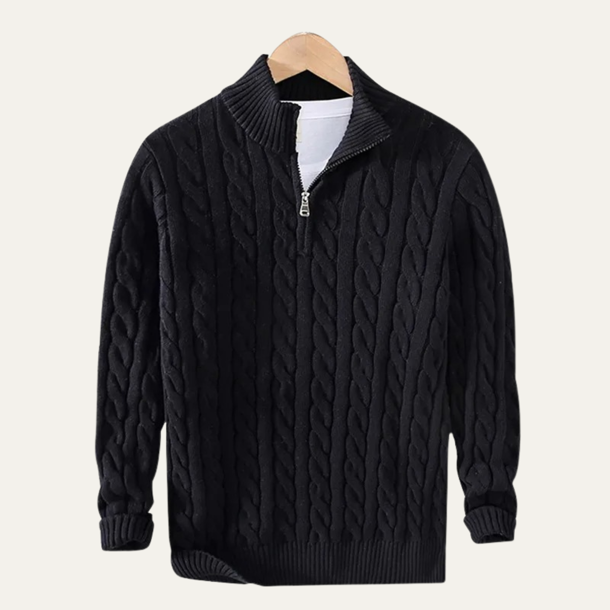 Luca | Men's Cable Knit Half Zip Sweater Cream