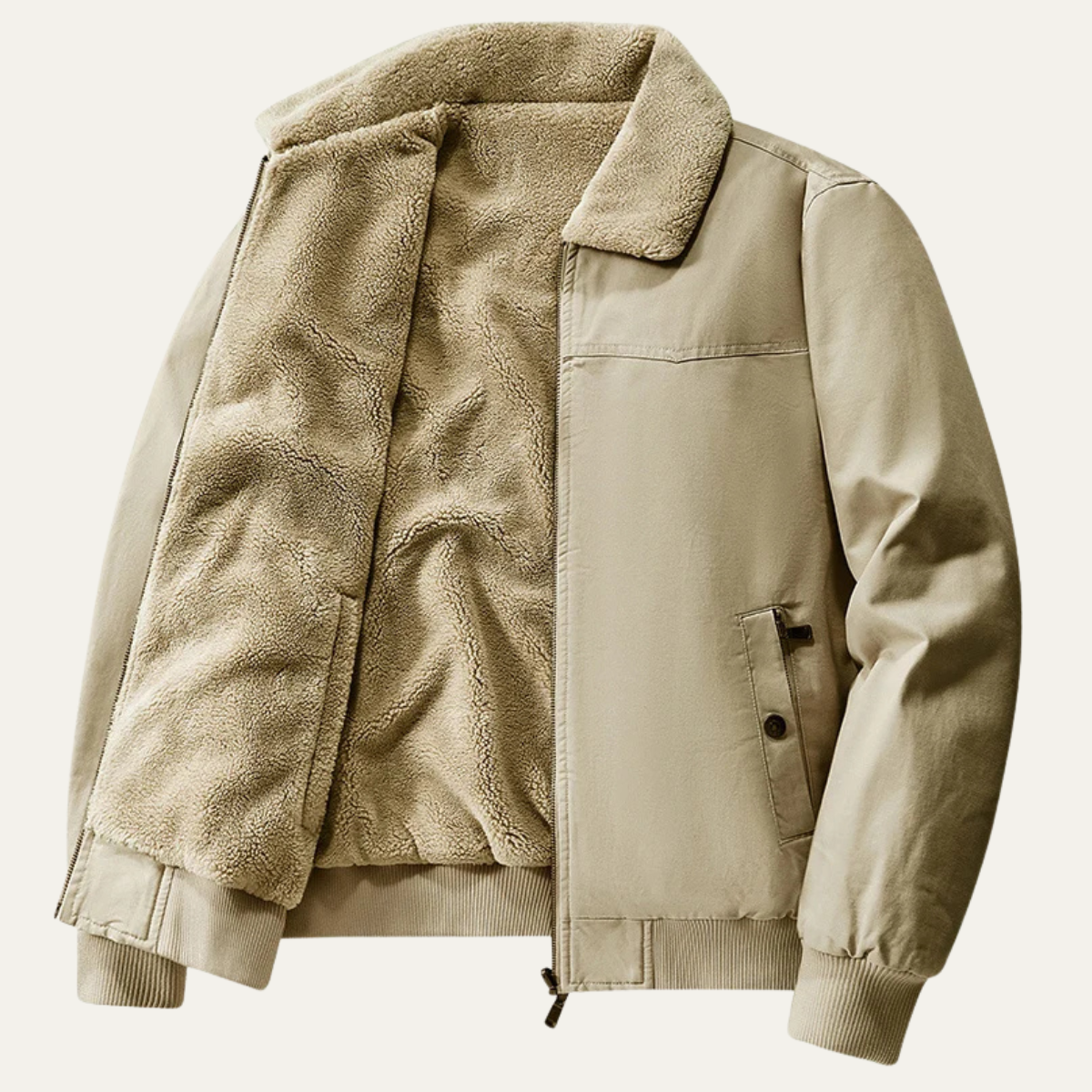 Bram | Men's Casual Sherpa Collar Bomber Jacket Khaki