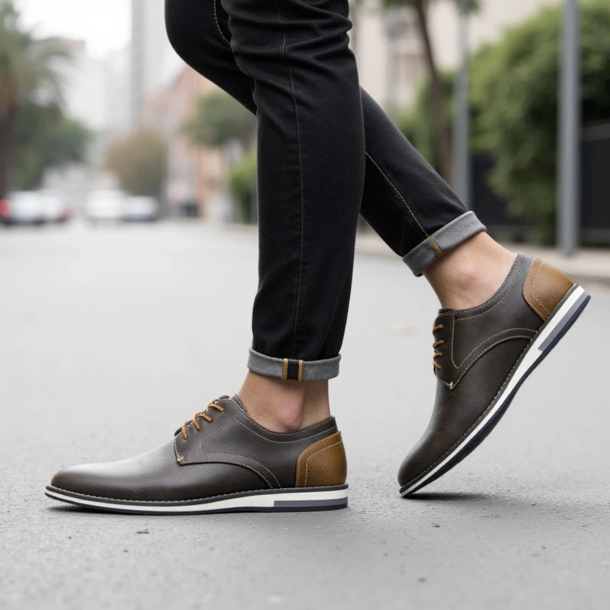 Axel | Men's Casual Oxford Leather Sneakers Gray Brown