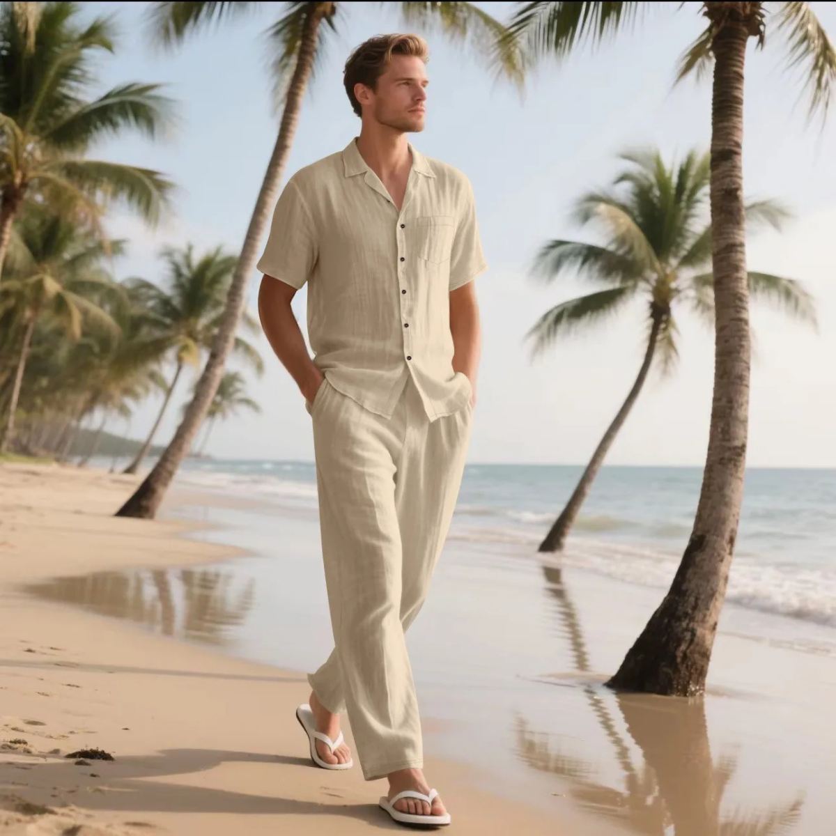 Rowan | Men's Casual Linen Shirt And Pants Set Gray