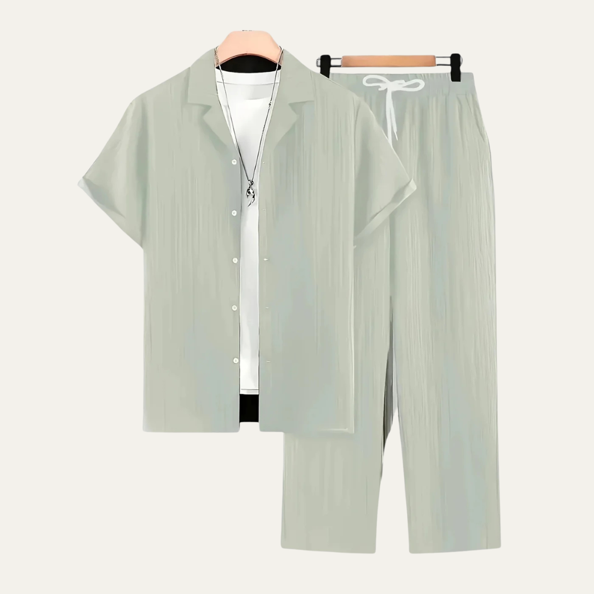 Axel | Men's Casual Pinstripe Linen Set Navy Short Sleeve
