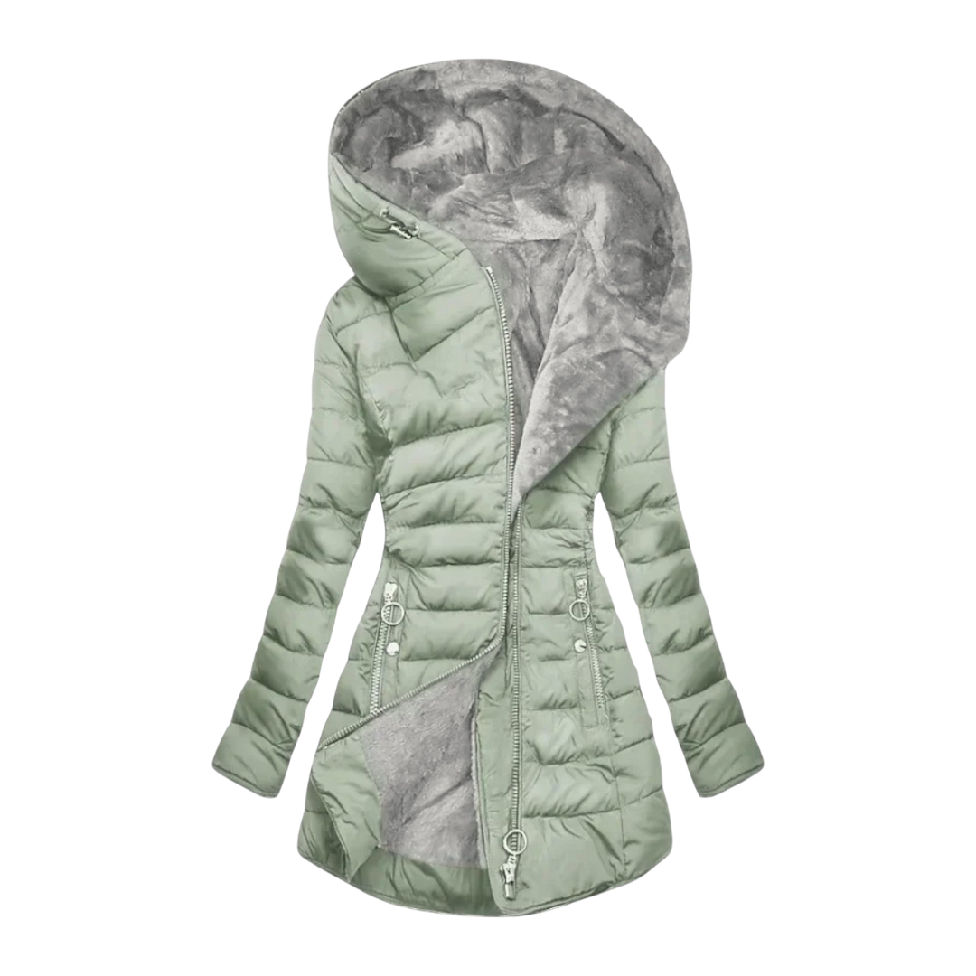 Lola | Women's Quilted Puffer Coat Sage Green Sherpa Lined