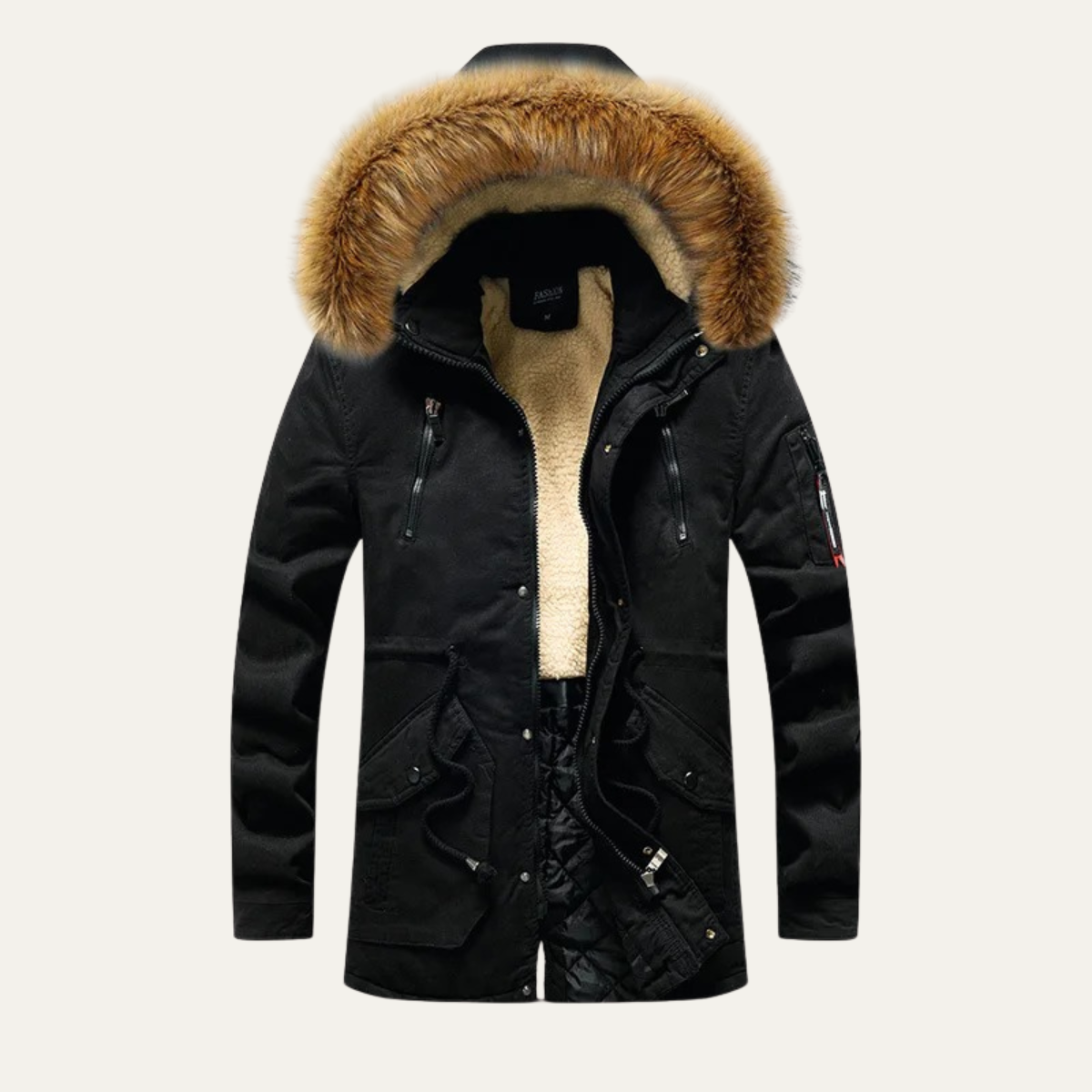 Hale | Men's Long Down Puffer Jacket Beige Fur Hood