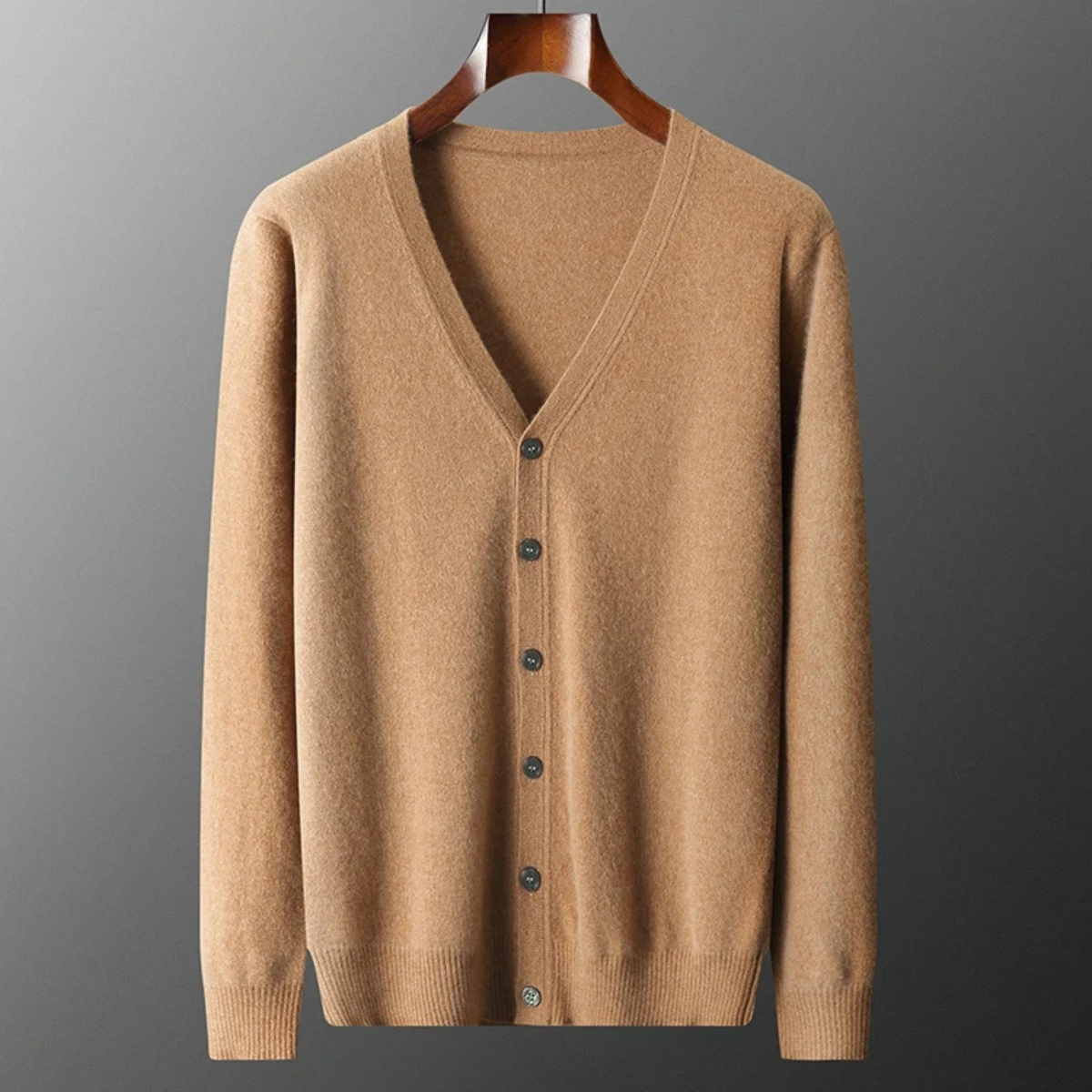 Bram | Men's Crew Neck Cardigan Sweater Camel
