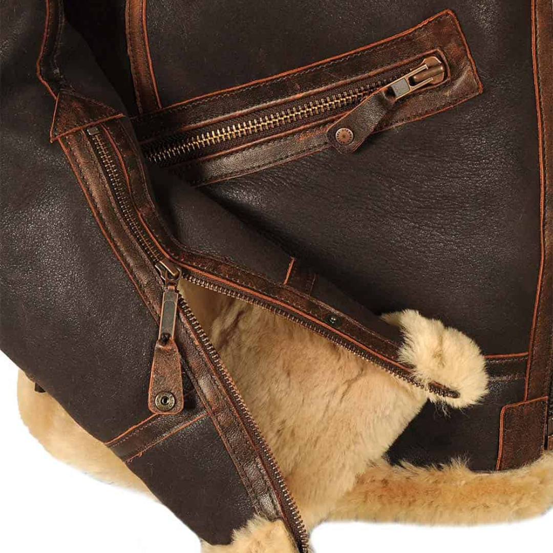 Voss | Men's Sherpa Collar Leather Jacket Brown