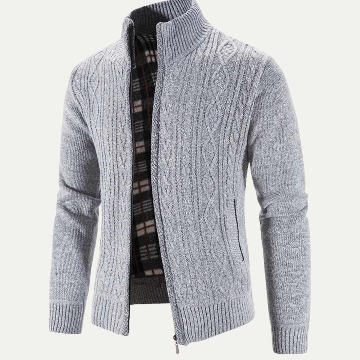 Bram | Men's Cable Knit Cardigan Gray Zip Up
