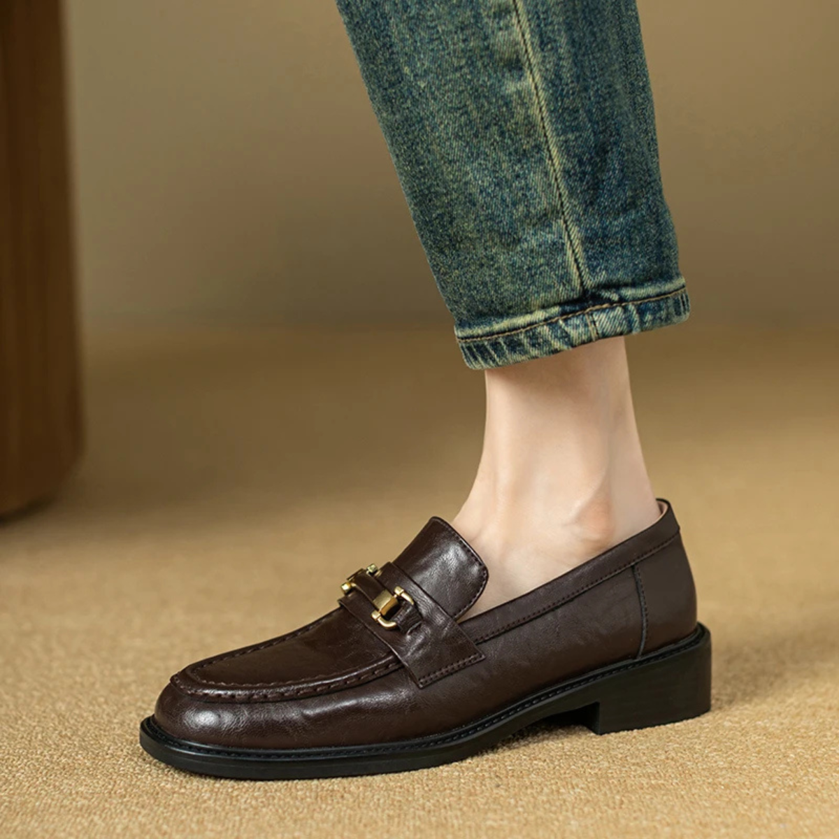 Axel | Men's Classic Slip On Leather Loafers Black Metal Buckle
