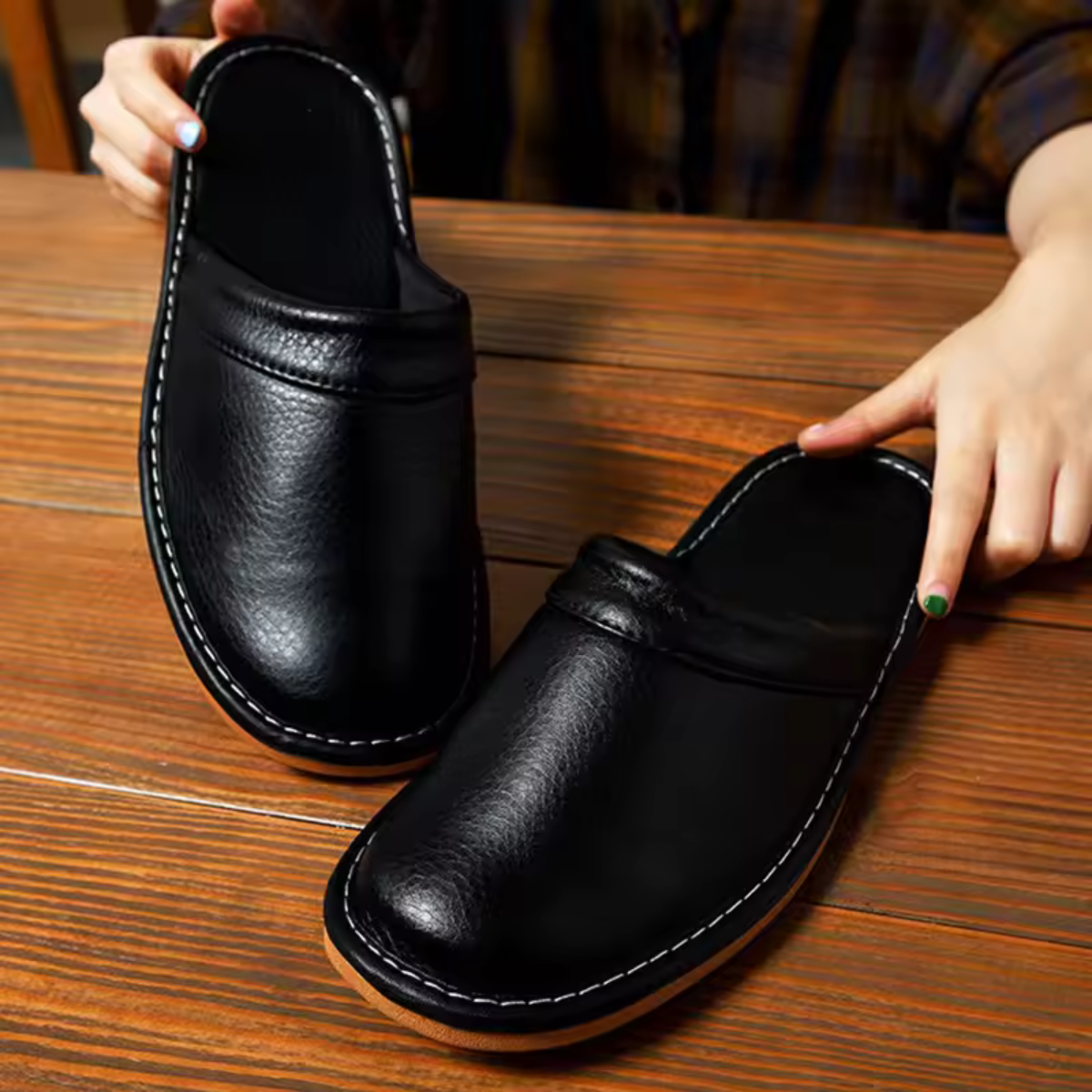 Rowan | Men's Leather Mule Slippers Black Clog