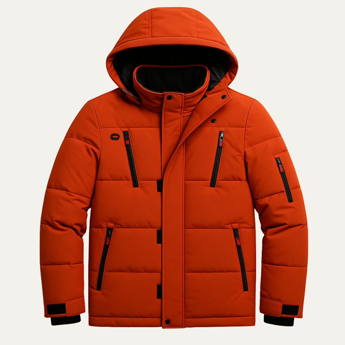 Zain | Men's Puffer Jacket Red Hooded Quilted Winter Coat