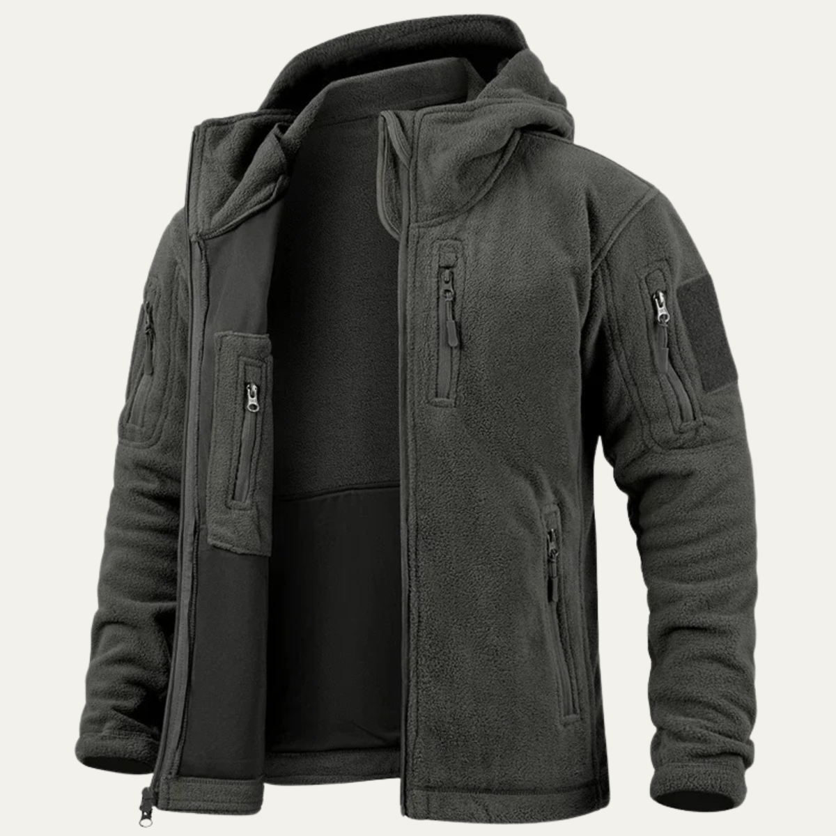 Axel | Men's Fleece Jacket Camel Hooded Tactical Multi Pocket