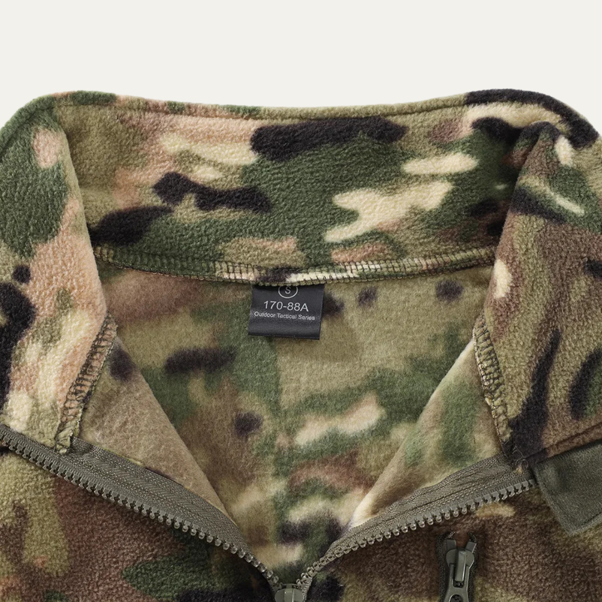 Beau | Men's Camouflage Fleece Jacket Olive Green Zip Up