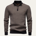 Dama Washington Beau men's quarter zip sweater brown textured knit - front view