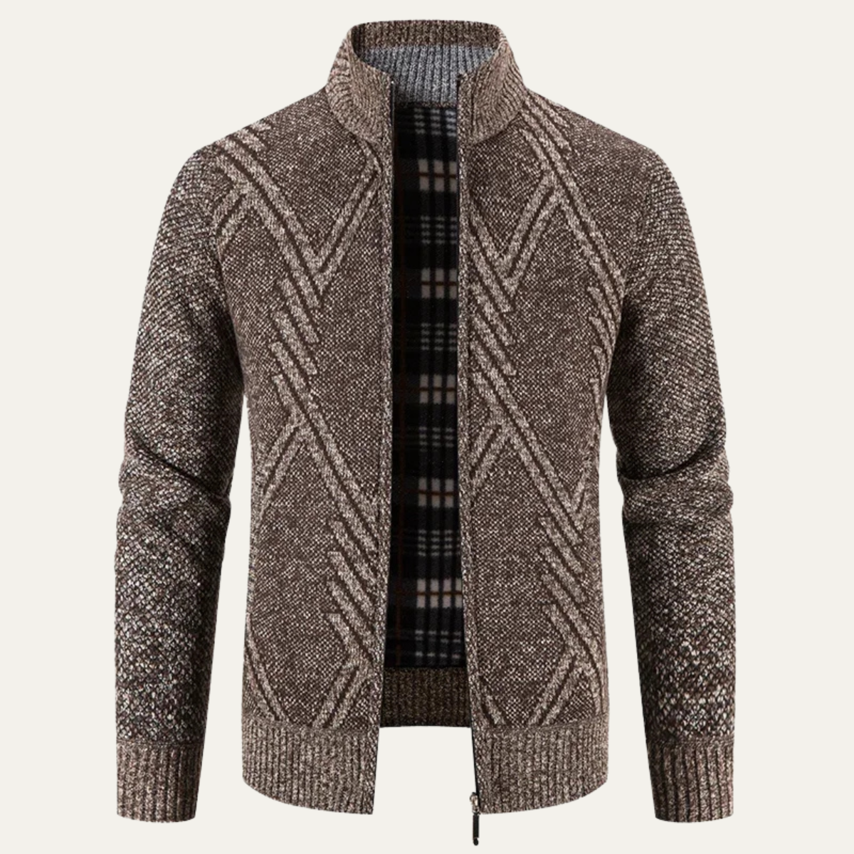 Axel | Men's Cable Knit Cardigan Gray Quilted Diamond Pattern