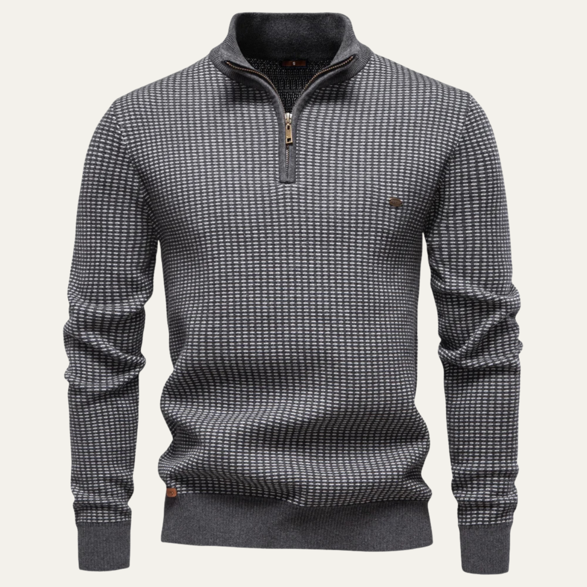 Beau | Men's Quarter Zip Sweater Brown Textured Knit