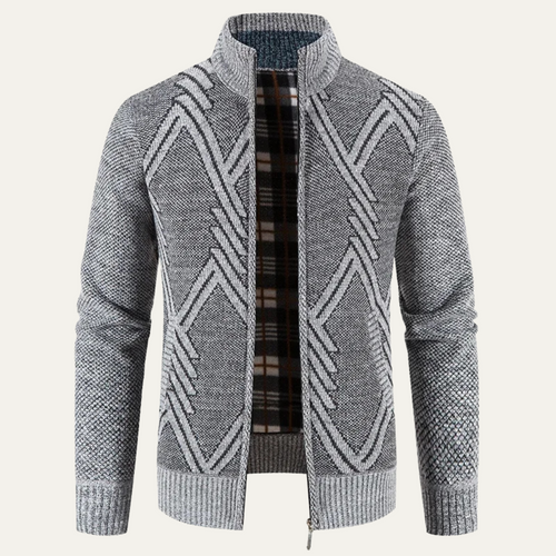 Dama Washington Axel men's cable knit cardigan gray quilted diamond pattern - view 2