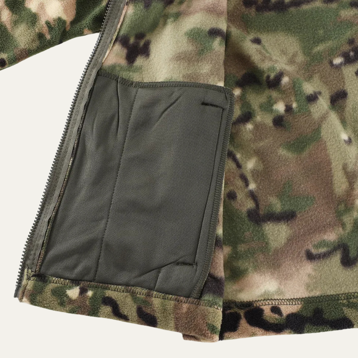 Beau | Men's Camouflage Fleece Jacket Olive Green Zip Up
