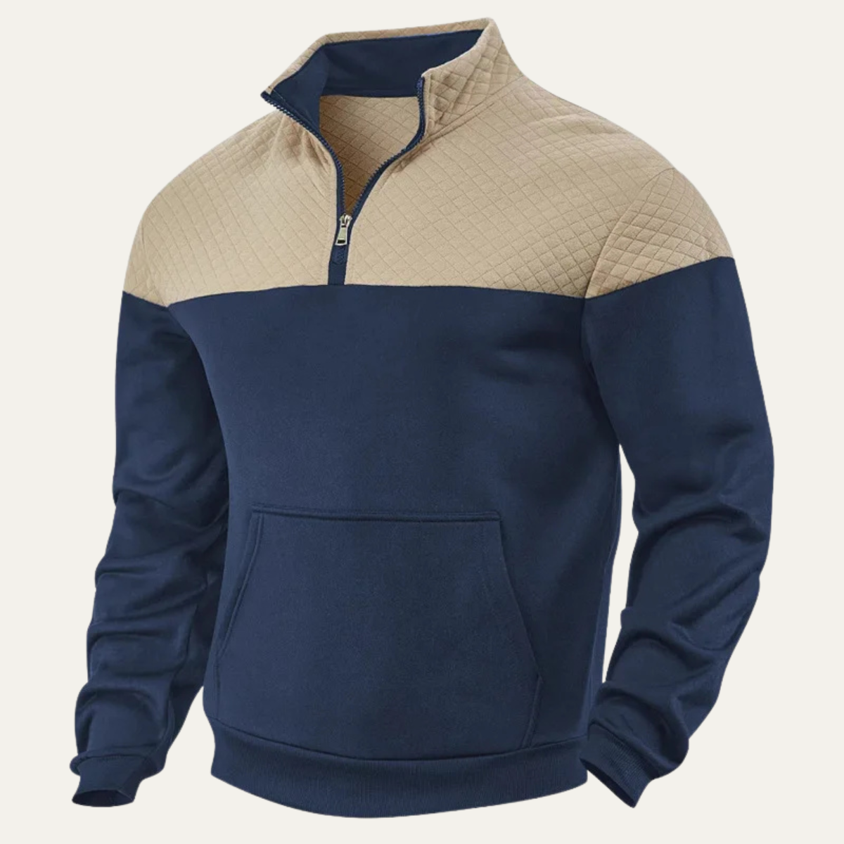 Bram | Men's Quilted Color Block Half Zip Sweater Navy Cream