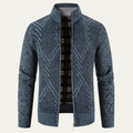 Dama Washington Axel men's cable knit cardigan gray quilted diamond pattern - front view