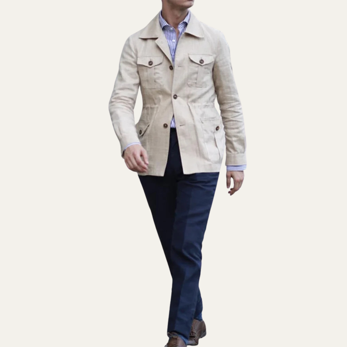 Callum | Men's Casual Utility Jacket Cream Multi Pocket