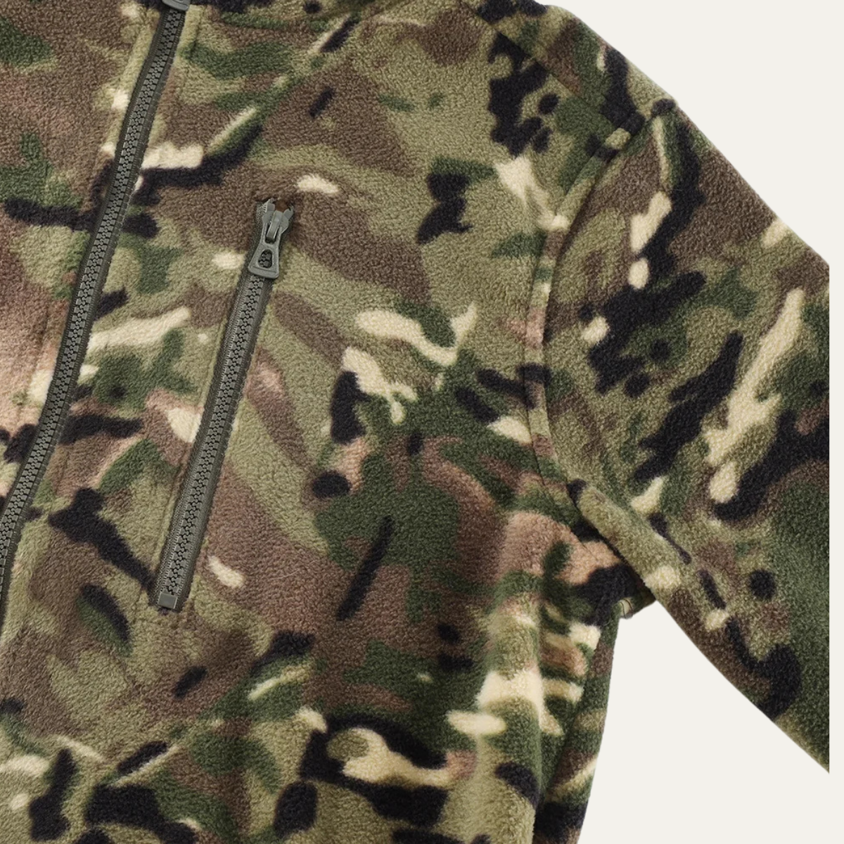 Beau | Men's Camouflage Fleece Jacket Olive Green Zip Up