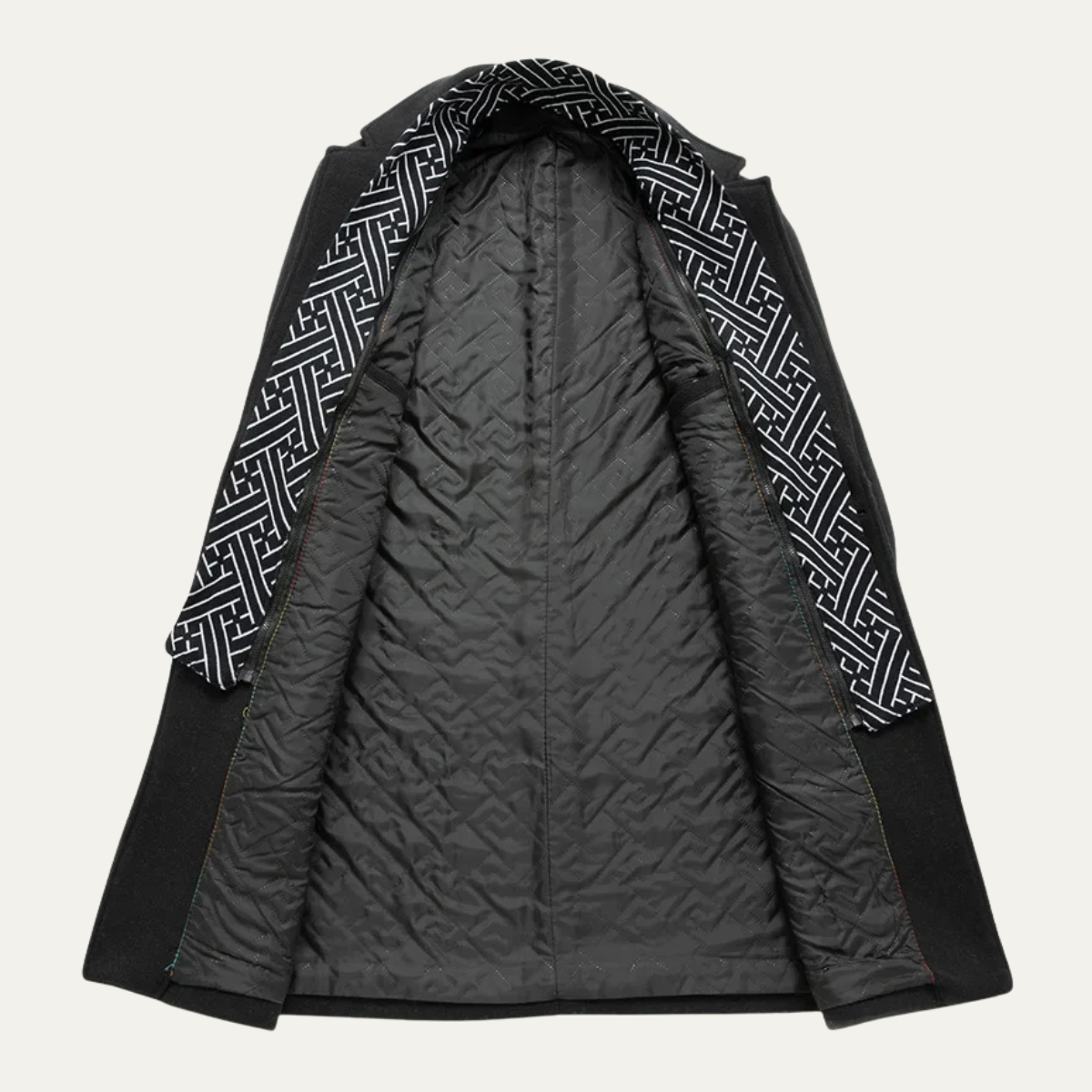 Arlo | Men's Wool Overcoat Black Geometric Collar